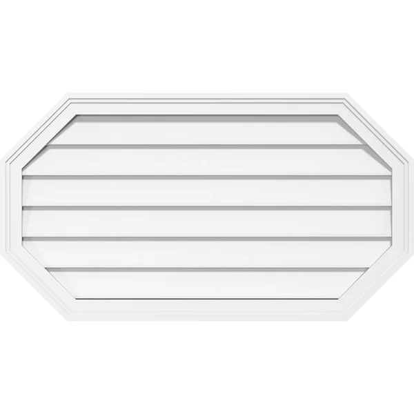 Ekena Millwork GVPOH24X1202SN 24x22W x 12x22H Horizontal Elongated Octagon Surface Mount PVC Gable Vent: Non-Functional - 2x22W x