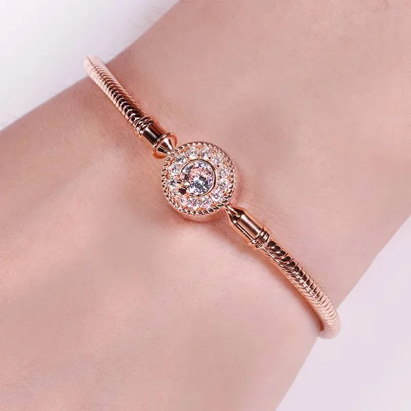Rose Gold Sterling Silver Charm Bangle Bracelets Basic Bracelet for Charms
