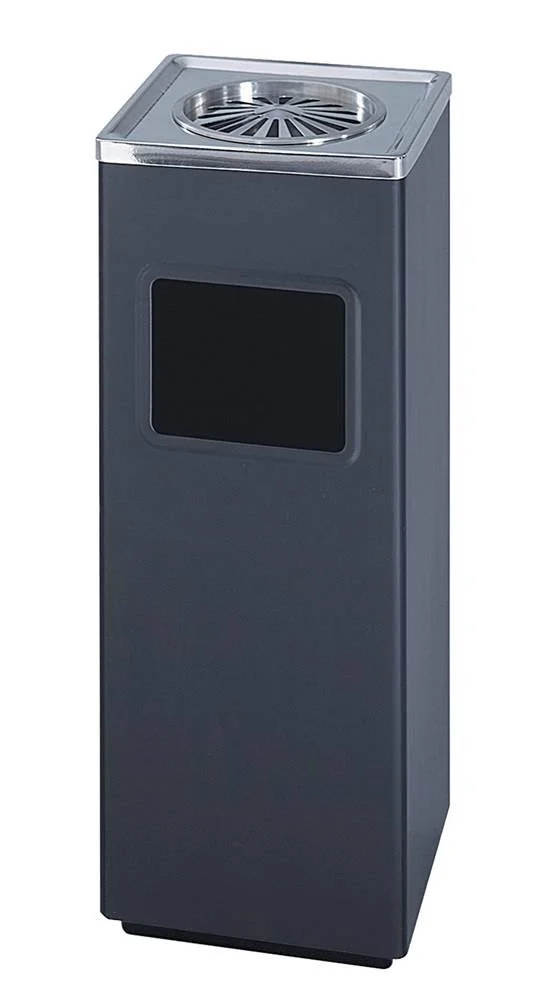 Safco Ash &n Trash Sandless Urn, Square, Stainless Steel, 3gal, Black-Chrome