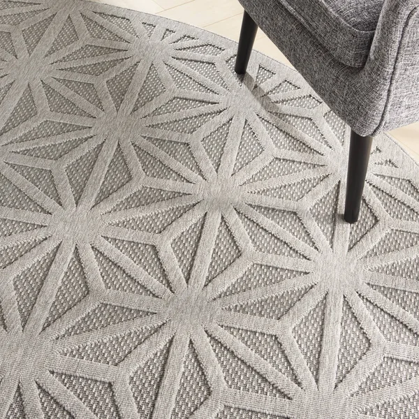 Nourison Palamos Bordered Light Grey 8& Round Area Rug, 7&10x22 x Round