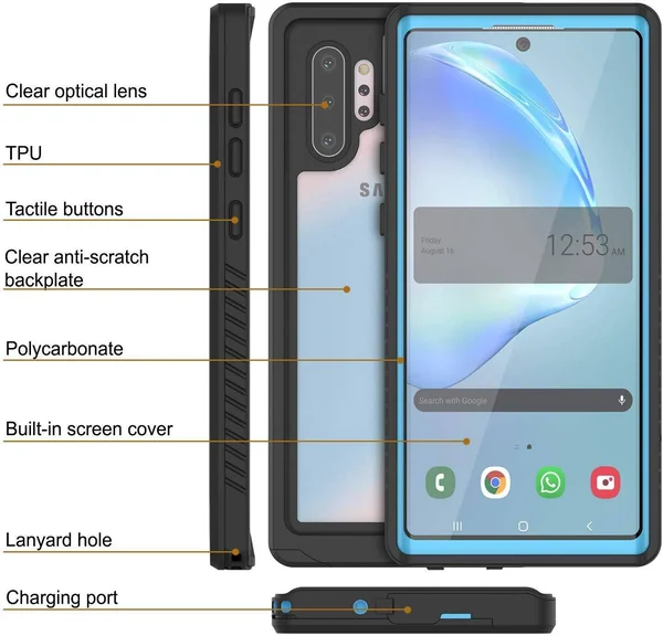 Galaxy Note 10+ Plus Case - Punkcase [Extreme Series] Armor Cover w/ Built in Screen Protector [Light Blue] - Light Blue