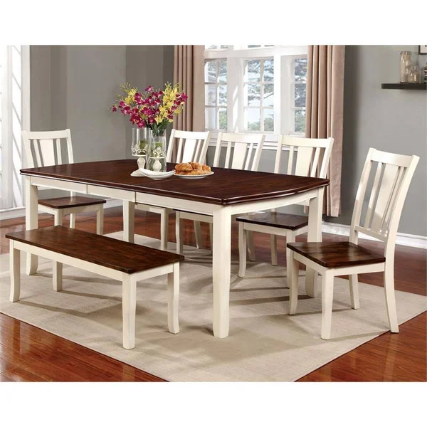 Furniture of America Delila Extendable Dining Table in Vintage White