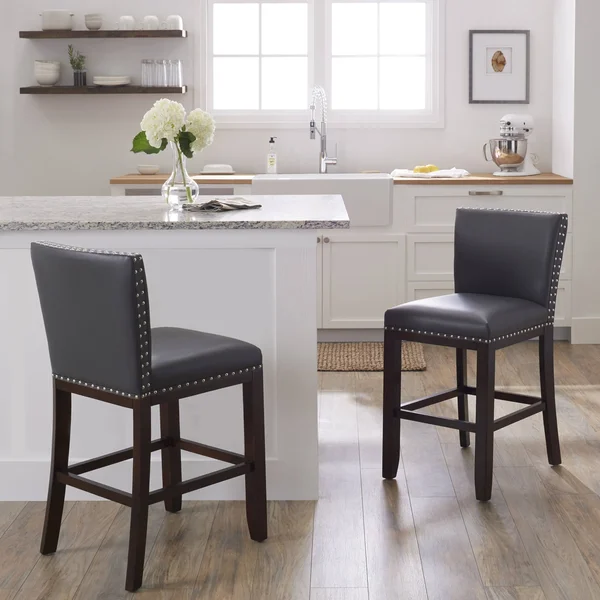 Strick & Bolton Hugo 24-inch Faux Leather Counter Stool (Set of 2) (White)
