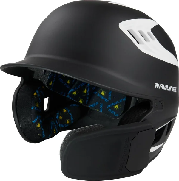 Rawlings Junior Velo Baseball Batting Helmet with Rev Jaw Guard - Black & White - Junior - Each