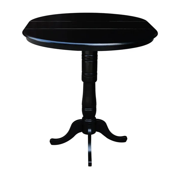 36 inch Round Top Pedestal Table with 12 inch Leaf - 42 inchh, Black