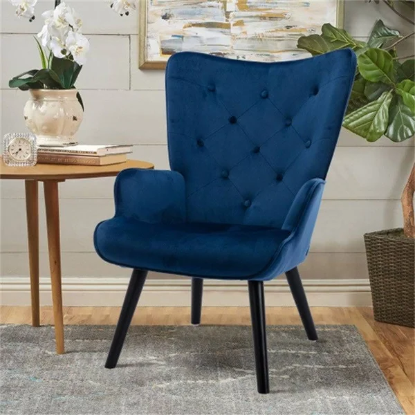 [Pre-Sale]Living Room Velvet Fabric Accent Chair/ Leisure Chair with Wood Feet - Navy Blue - 37.8" x 27.17" x 27.56"