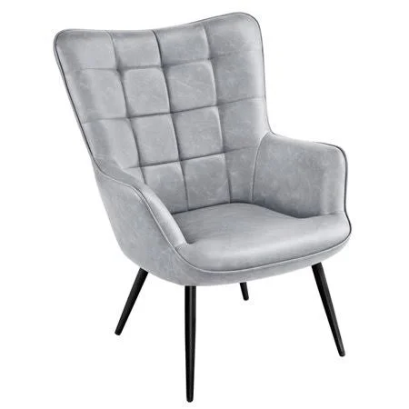 Faux Leather Wingback Chair Tufted Accent Chair Gray, Size: 73X79.5x98cm/29x31.5x39 inch(LxWxH)