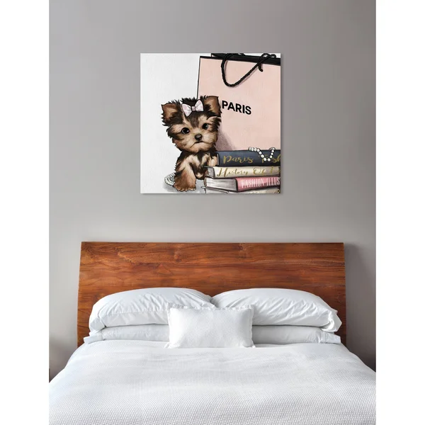 Oliver Gal &Fashion Book Yorkie Glam& Dogs and Puppies Wall Art Print on Premium Canvas - Brown - Size: 43 x 43