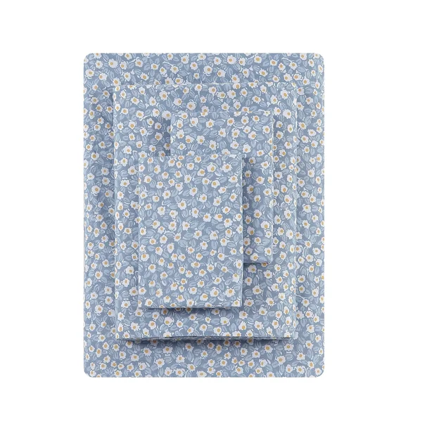 Ed Ellen DeGeneres Button Floral Percale King Sheet Set - Blue
