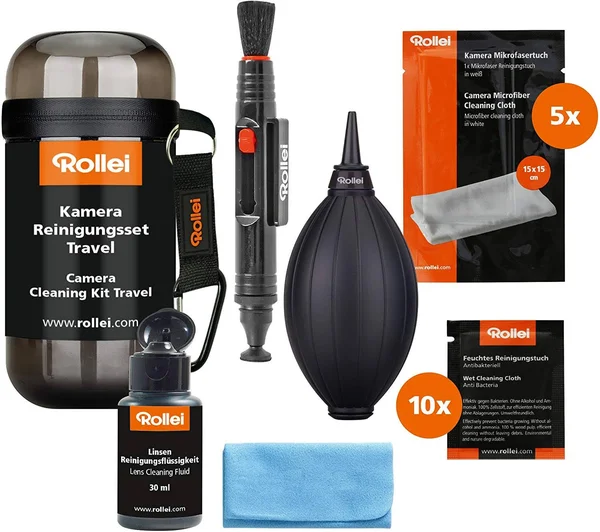 Rollei Camera Cleaning Kit Travel - Incl. Air Blower, LensPen, Microfibre Cloth - for Wet and Dry Cleaning