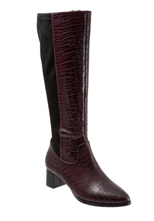 Extra Wide Width Women's Kirby WC Wide Calf Boot by Trotters in Wine (Size 8 XW)