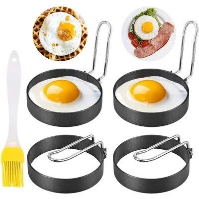 Stainless Steel Egg Ring with Non Stick Metal Shaper Circles for Fried Egg Mcmuffin Sandwiches, Egg Maker Prep & Savour