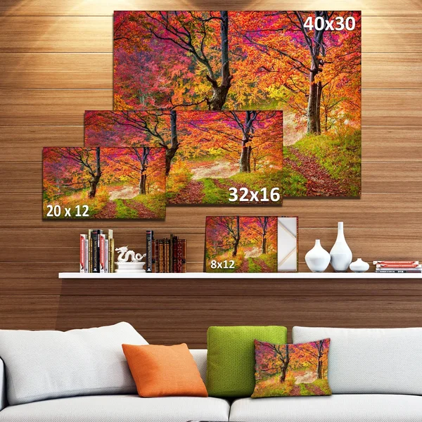 Design Art &Bright Colorful Fall Trees in Forest& Photographic Print on Wrapped Canvas, Size: 30 inch x 40 inch, Orange