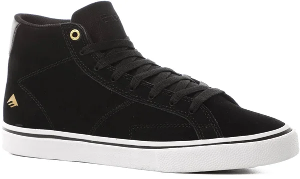 Emerica Omen High Top Skate Shoes - Black/White/Gold 7
