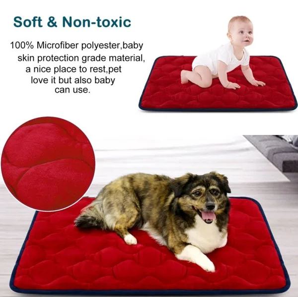 (120cm - Red) - Dog Bed Mat Washable - Soft Fleece Crate Pad - Anti-Slip Matress for Small Medium Large Pets by HeroDog
