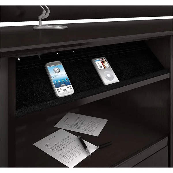 Bush Cabot Corner Desk with Hutch and 5 Shelf Bookcase in Espresso Oak