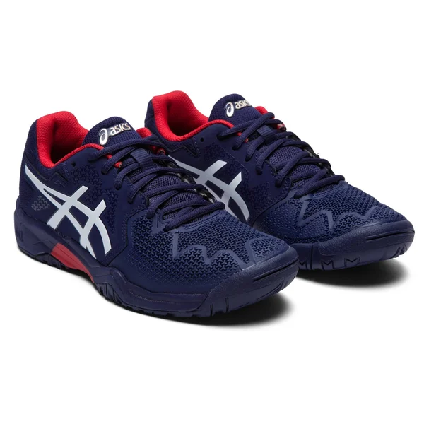 Asics Gel Resolution 8 GS Junior Tennis Shoes - Navy/Red 4.5