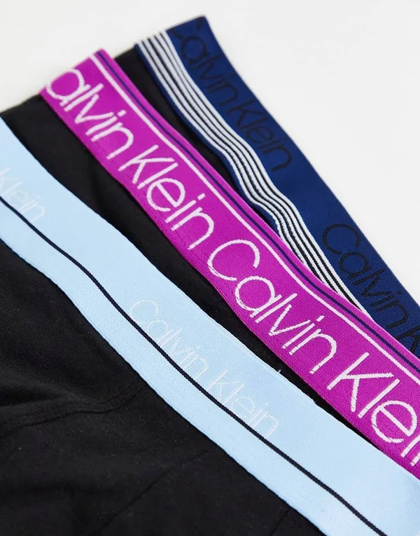 Mens Calvin Klein Blue Cotton Stretch 3 Pack Trunks - Blue