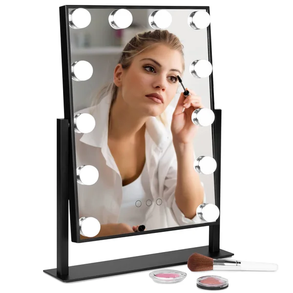 Best Choice Products Hollywood Makeup Vanity Mirror w/ Smart Touch, Adjustable Color Temp & Brightness, 12 LEDs - Black