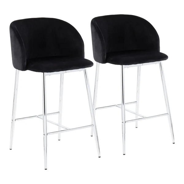 LumiSource Fran Contemporary Counter Stool, Set of 2 - Chrome, Blue Velvet