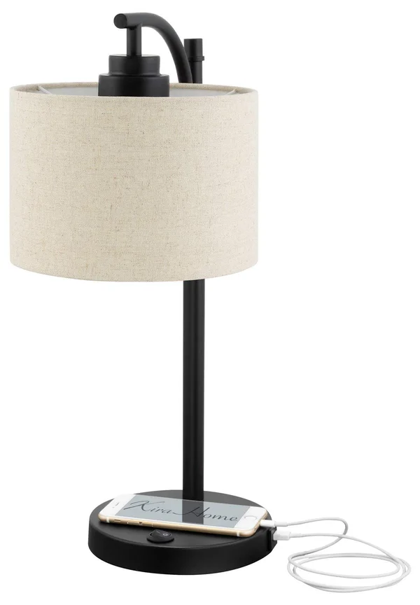 Kira Home York 18x22 Minimalist Arc Table Lamp w/ 2.0 Amp USB Charging Port, Honey