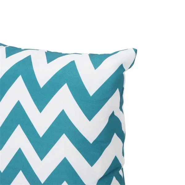 Greylin Outdoor Square Fabric Solid and Chevron Water Resistant Throw Pillows - Set of 4, Dark Teal, White