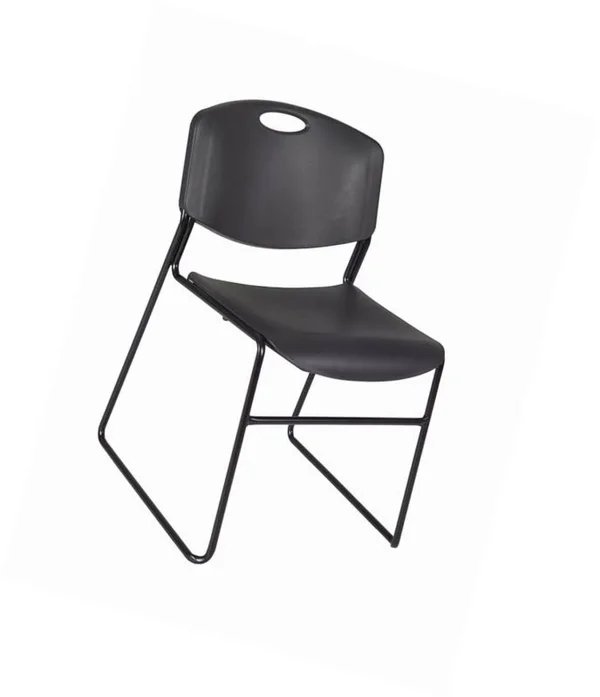 Cain 42x22 Round Breakroom Table- Maple & 4 Zeng Stack Chairs- Black - Regency - TB42RNDPL44BK