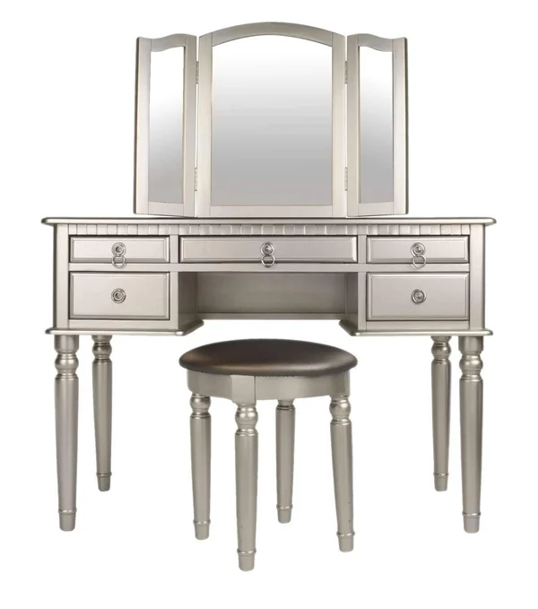 Bobkona F4079 St. Croix Collection Vanity Set with Stool - Silver