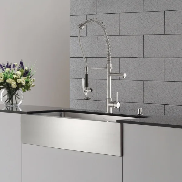 Kraus Khf200-33-kpf1602-ksd30ch Farmhouse Single Bowl Stainless Steel Sink with Kitchen Faucet and Soap Dispenser - 33x22