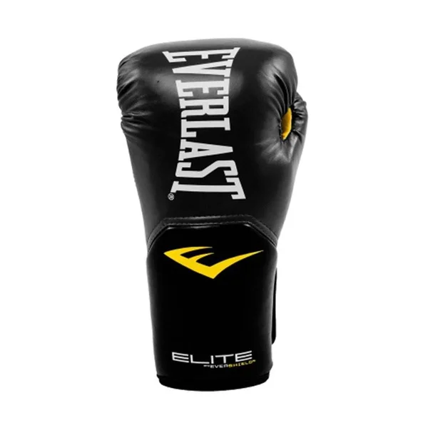 Everlast Elite Pro Style Black Boxing Gloves & 120 inch Cotton Hand Wrap - White