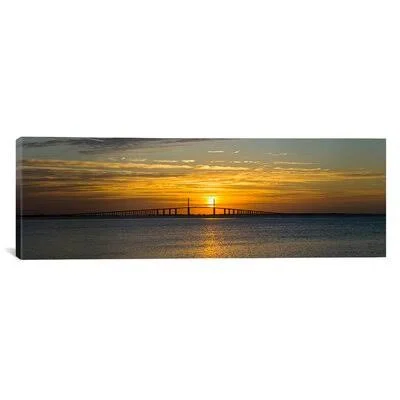 Panoramic Sunrise Over Sunshine Skyway Bridge, Tampa Bay, Florida Photographic Print on Wrapped Canvas iCanvas Size: 16x22 H x 4
