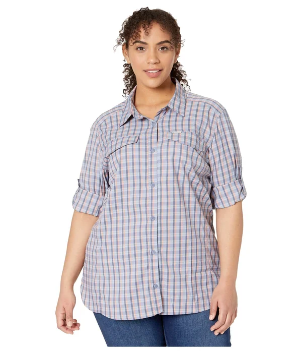 Columbia Plus Size Silver Ridge Lite Plaid Long Sleeve Dark Coral Medium Multi Plaid - 2x