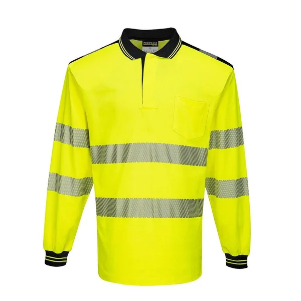 Portwest PW3 Hi-Vis Polo Shirt Long Sleeve T184, Orange/Navy, L