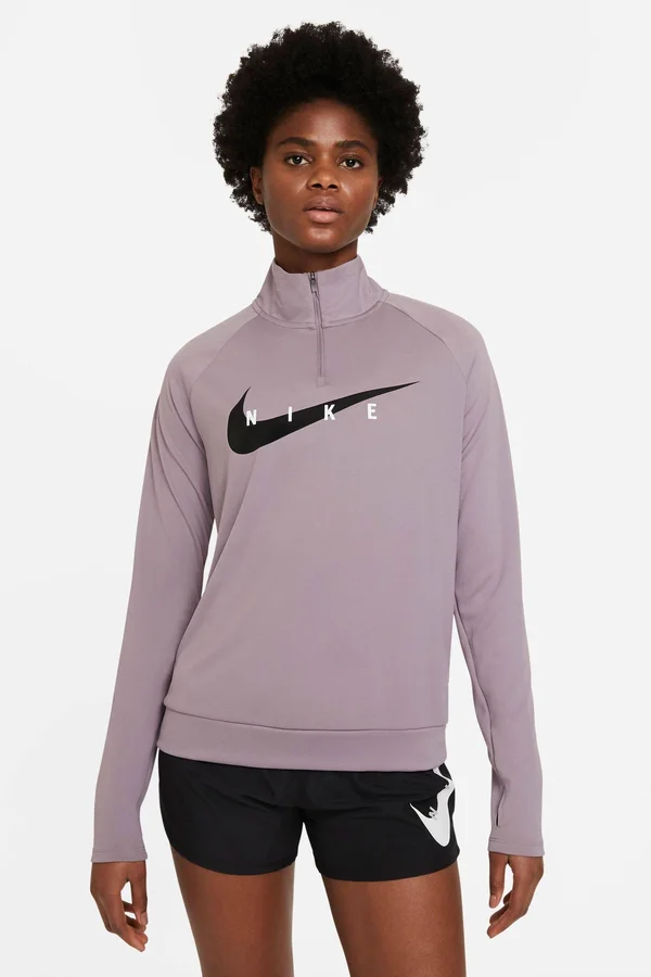 Nike Running Swoosh Half Zip Mid Layer Top in Purple