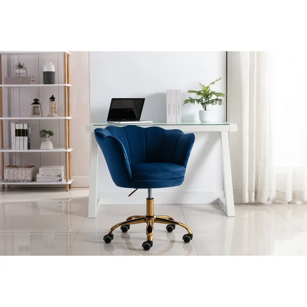 Velvet Upholstered Swivel Adjustable Height Home Office Chair - Beige