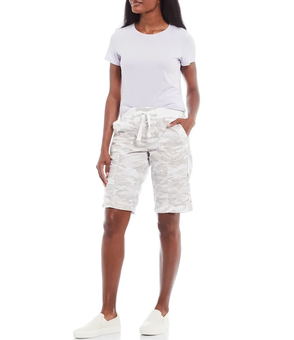 Calvin Klein Performance Camo Print Convertible Cargo Bermuda Shorts, Womens, L, Camo Silver