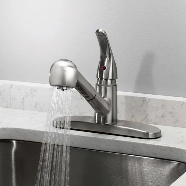 Home2O Schyler Brushed Nickel 1-Handle Deck-Mount Pull-Out Handle Kitchen Faucet (Deck Plate Included), H60K-51D-BN