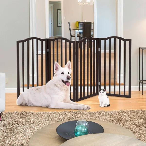 Wooden Pet Gate- Tall Freestanding 4-Panel Indoor Barrier Fence