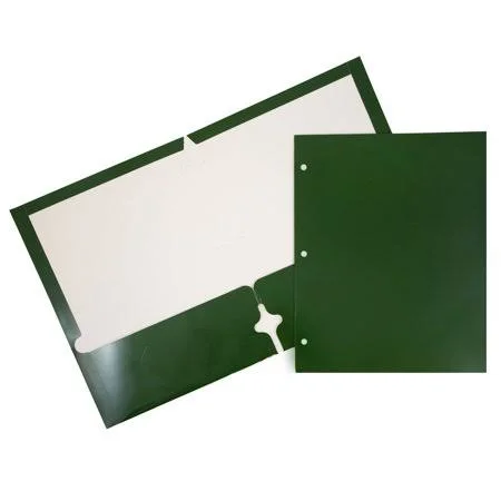 Jam Paper Laminated Glossy 3 Hole Punch Two-Pocket School Folders, Green, Bulk 100/Box (385GHPgrb)