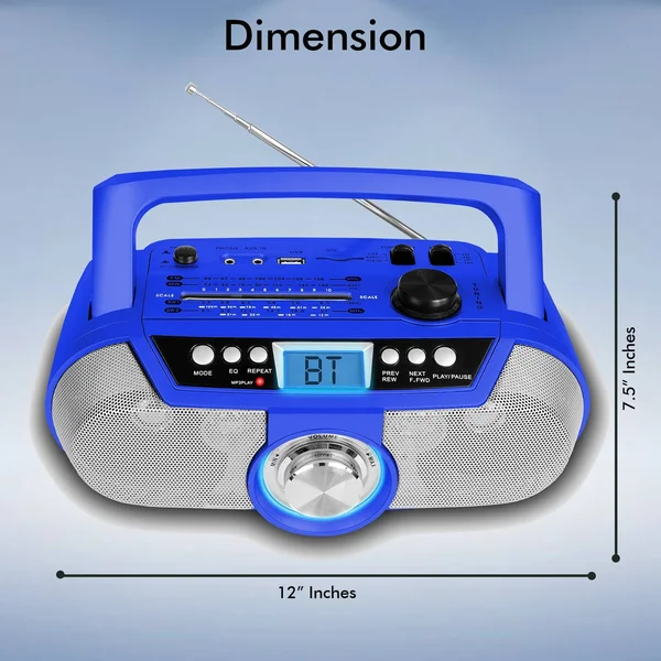 Technical Pro Rechargeable Solar Powered Portable Speaker W Bluetooth & USB - Lightweight On-The-Go Speaker, Blue