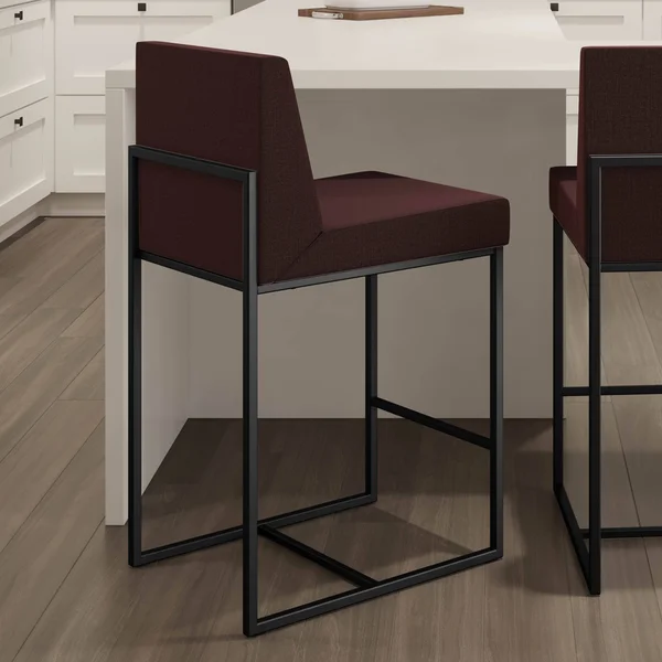 Amisco Derry 27x22 Polyester Swivel Counter Stool in Burgundy/Black
