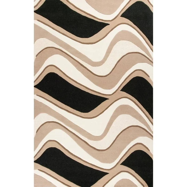 Kas Eternity Waves Hand-Tufted Wool Rug Ivory 2&3x22 x 3&9x22 Latex Free Wool Abstract, Stripe