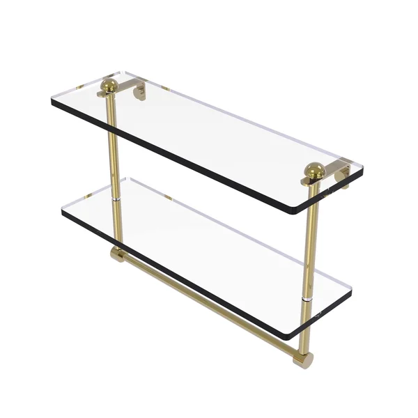 Allied Brass Two Tiered Glass Shelf with Integrated Towel Bar - Matte White - 22 inch