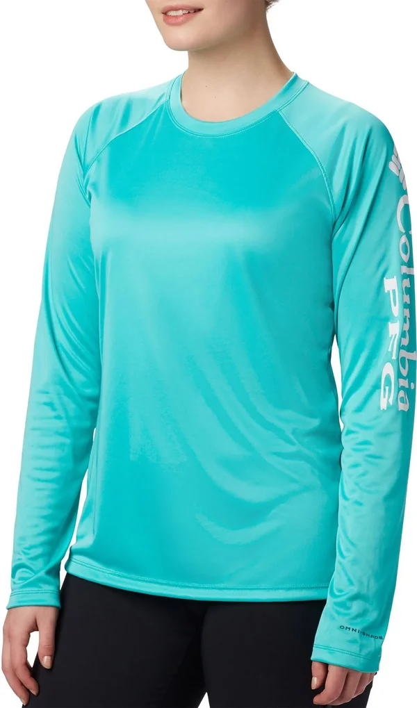 Columbia Women's PFG Tidal Tee II Long-Sleeve Shirt in Dolphin - White Size 2x