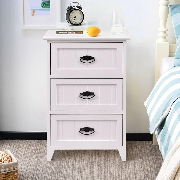 Costway 3 Drawers End Storage Wood Side Nightstand-White