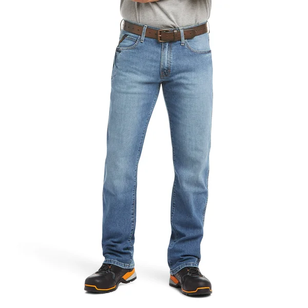 Ariat Men's Rebar M4 Relaxed DuraStretch Basic Boot Cut Work Jean, Blue Haze