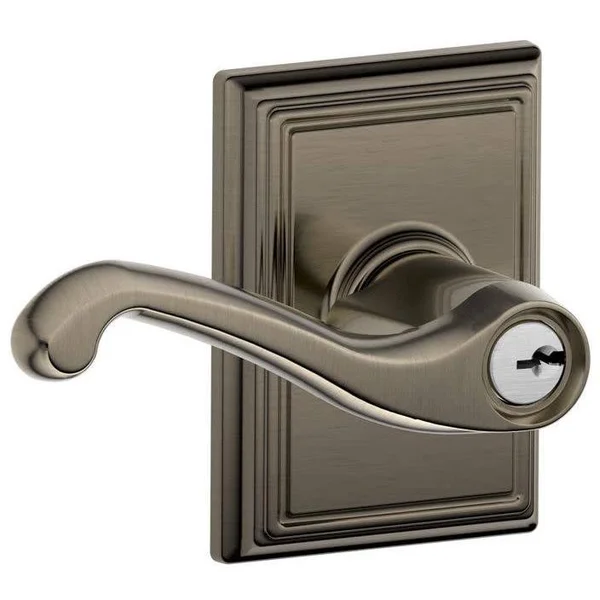 Schlage F51-FLA-ADD Flair Single Cylinder Keyed Entry Door Lever Set - Antique Pewter
