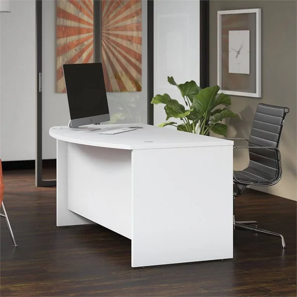 Scranton & Co 60x22 x 36x22 Bow Front Desk in White
