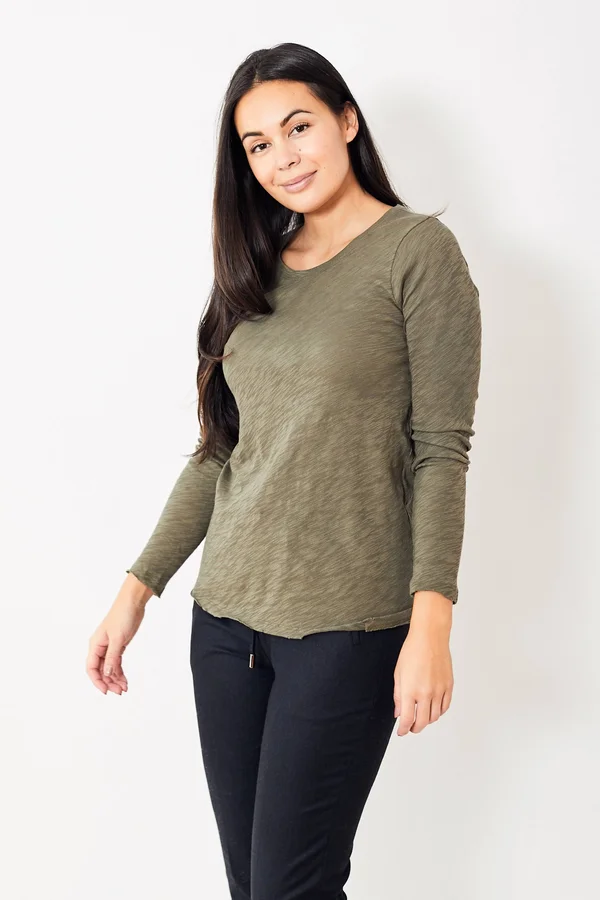 ATM Anthony Thomas Melillo - Slub Jersey Long Sleeve Destroyed Wash Tee - Army, Xs, Green