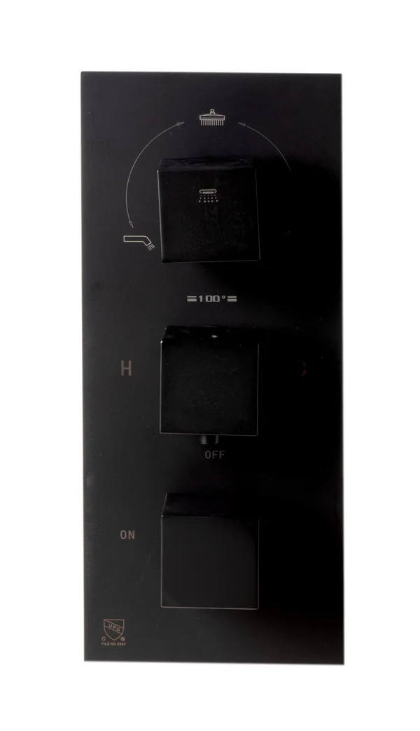 Alfi Black Matte 3-Way Thermostatic Valve Shower Mixer Square Knobs